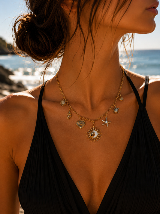 Collier Solara Soleil Marin en Acier Inoxydable Doré à l'or 14 carats