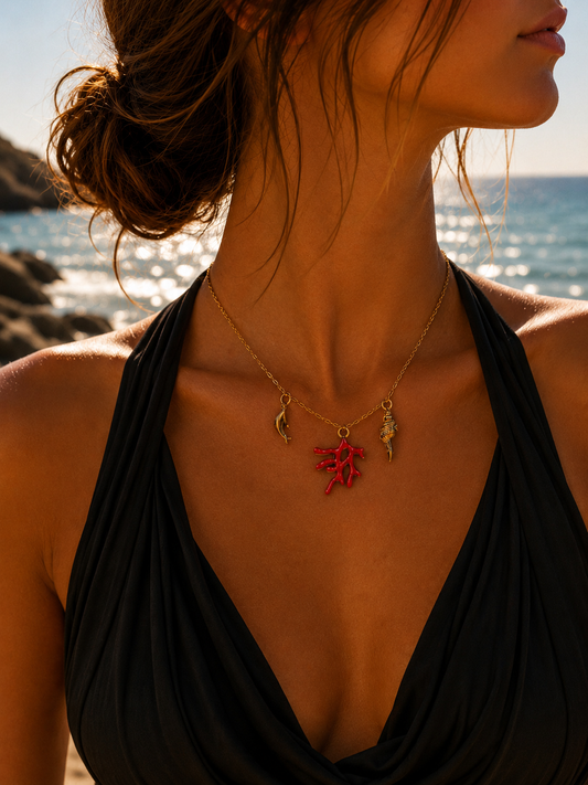 Collier Coralia Marin en Acier Inoxydable Doré à l'or 14 carats