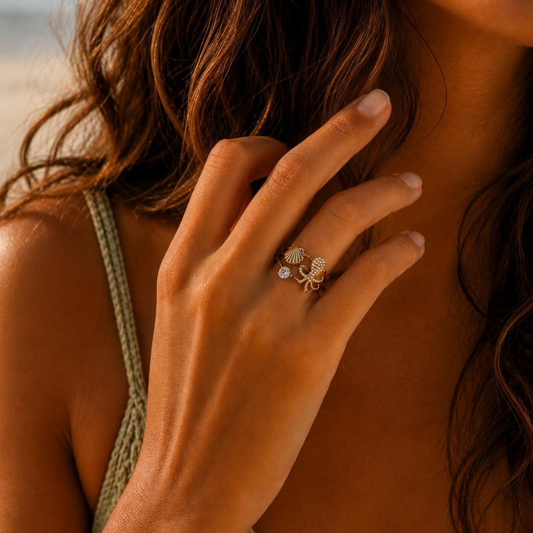 Bague Calypso en Acier Inoxydable Doré à l'or 14 carats